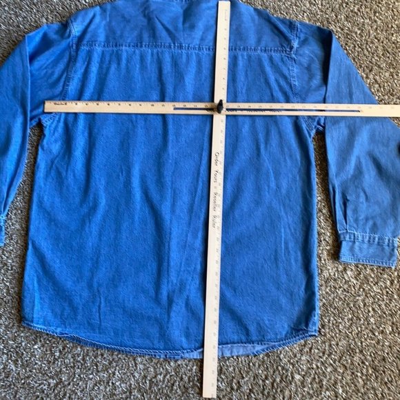 Graphic Sports Shirt Adult 2XL XXL Blue Denim Button Up Long Sleeve Logo Mens - Picture 7 of 11